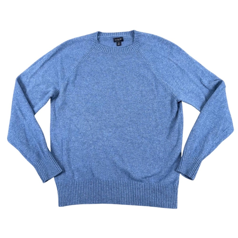 J Crew Crewneck Lambswool Blend Sweater Mens Medium Raglan Blue Pullover Preppy